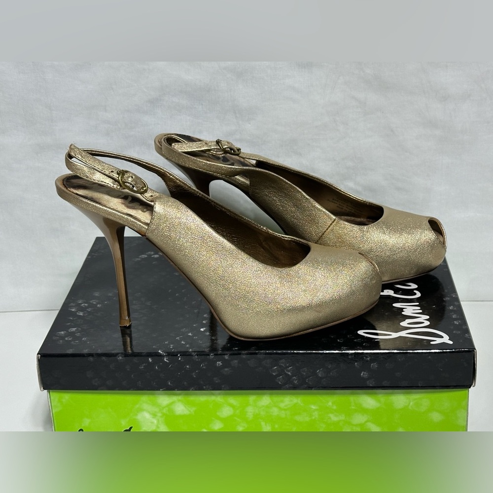 Sam Edelman Metallic Gold Slingback Evelyn A4794L6700 Platform Pumps heels 8.5 - Picture 16 of 16